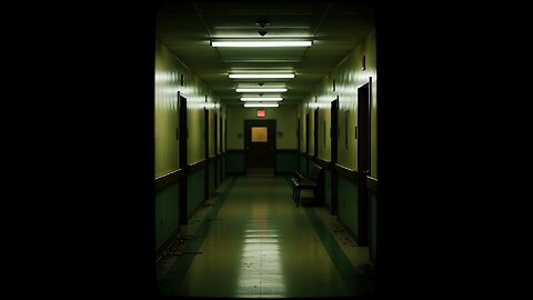 Abandoned hallway with flickering fluorescent lights