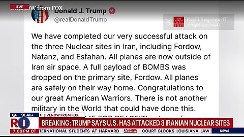 BREAKING: US bombs 3 Iran nuclear sites, President Trump says | LiveNOW from FOX