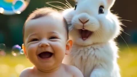 Baby and Bunny Funniest Burp & Laugh 🥰