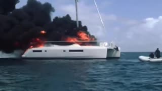 Catamaran catches fire and sinks at the US Virgin Islands.