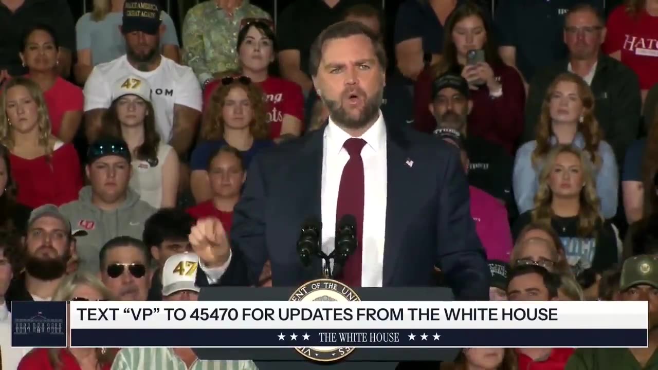VP JD Vance recognizes a group of TPUSA members in attendance at his speech in Michigan