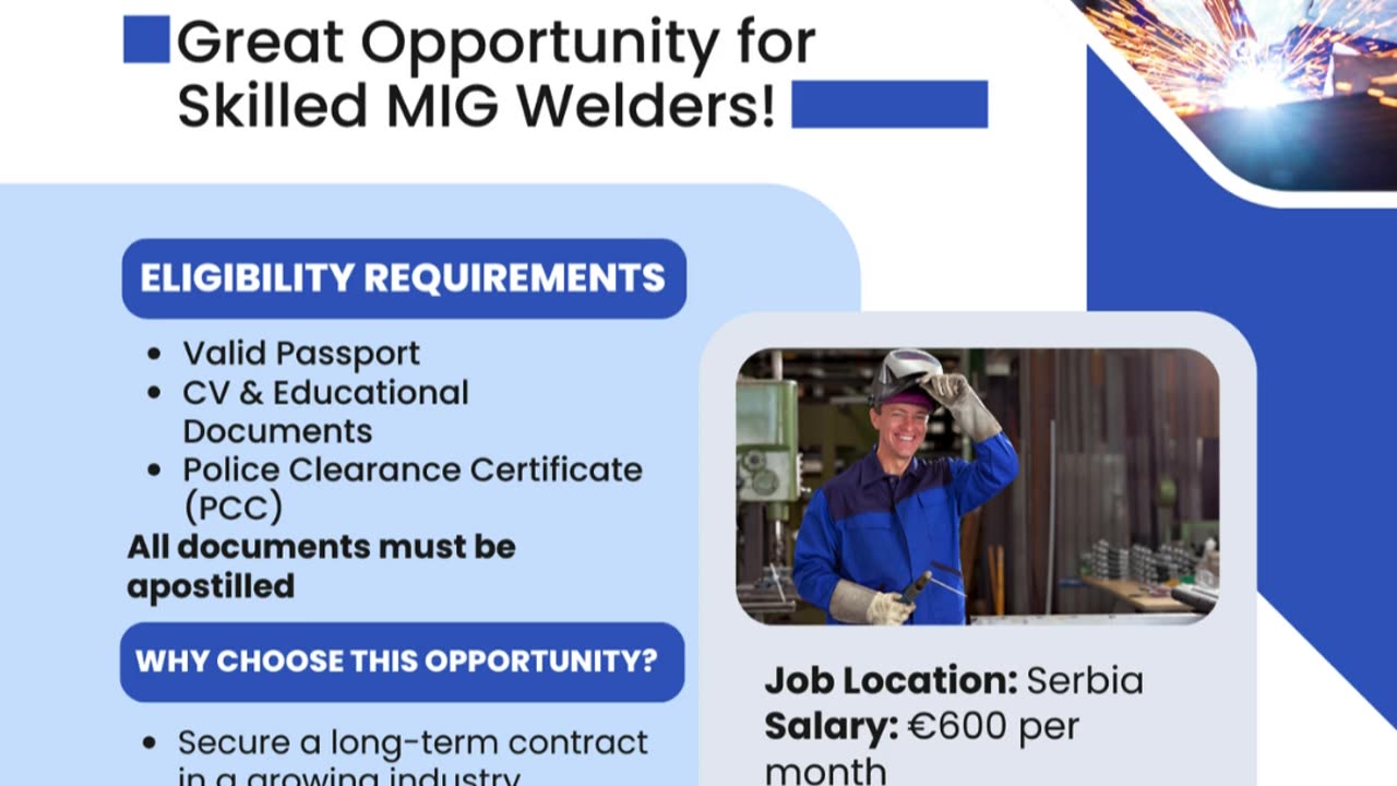 Work in Serbia as a MIG Welder – Earn €600/Month with Divine Associates Ltd