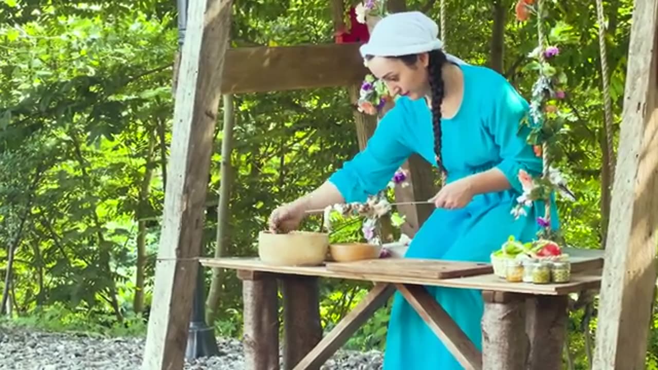 cooking and recipe for Grilled Sour Beef Satay in Beautiful Nature