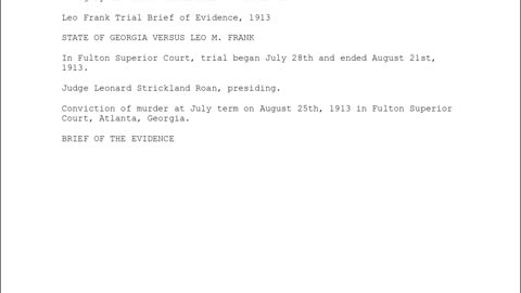 Introduction to the Leo Frank Trial Brief of Evidence, July 28th, 1913 to August 21st, 1913