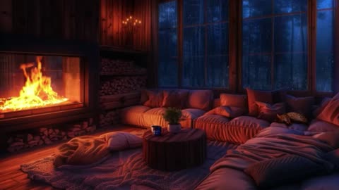 Cozy Thunderstorm Sanctuary – Relaxing Fireplace & Soothing Rain Sounds for Deep Sleep