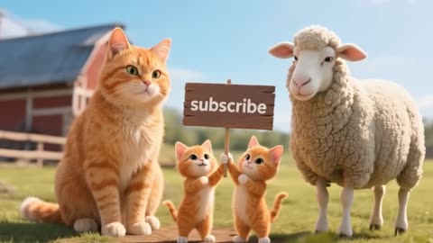 Mother cat takes her kittens to shear wool.#cat