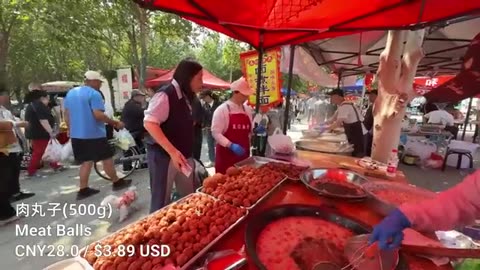 Chinese Food Market: Crispy Meat Pastries, Crunchy Millet Snacks & Lively Atmosphere