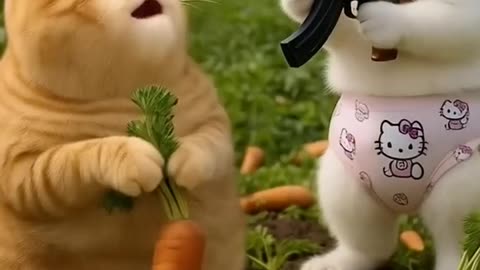 Cute kitten threatening Orange Cat with a gun 💥😹 Funny cat cartoon - 4K