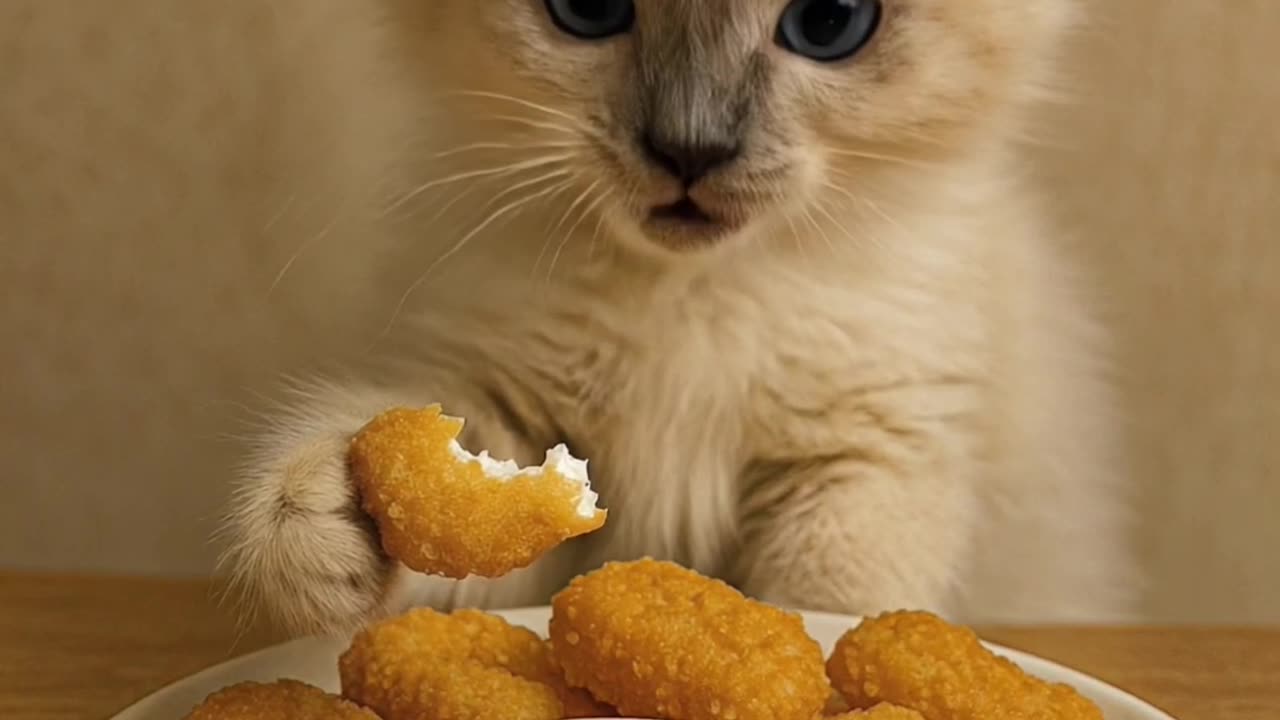 ASMR kitten eats nuggets