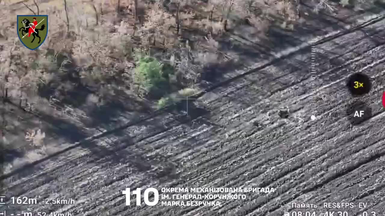 Ukrainian Drones Swarm a Group of Russian Soldiers Trying to Gain Foothold in Forest Strip