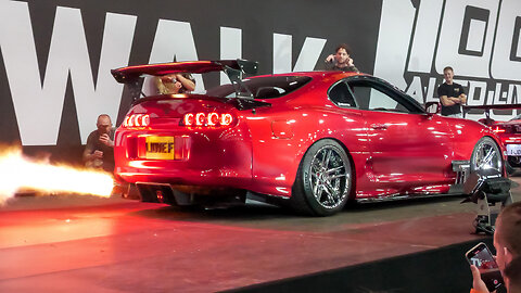 Supercars Revving at Car Show - Supra Catches FIRE, Jesko, 900HP Supra, LOUD Aventador S, 900HP Golf