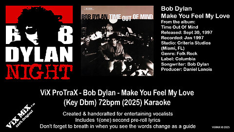 Bob Dylan - Make You Feel My Love (Key Dbm) 72bpm (2025) Karaoke