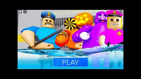 WATER MODE! UPDATE BARRY'S PRISON RUN! And BECOME HALLOWEEN BARRY, TEAM POLICE HAPPY NEW YEAR! #Obby