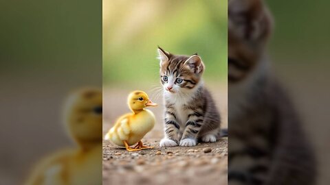 Sweet friends - kitten and duckling AI Generated
