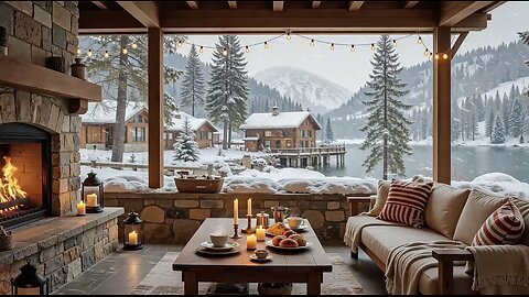 Exquisite Jazz on Quiet Winter Night Gentle Snowfall Outside Café