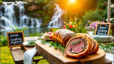 Beef Wellington by the Waterfall 🥩🌊 | ASMR Outdoor Cooking Perfection