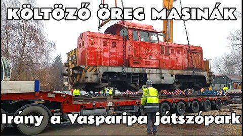2025.12.09. Celldömölk, régi járművek költöztetése a Vasparipa játszóparkba. Daruzás és szállítás.
