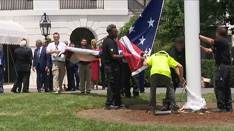 President Trump attends flag raising at White House