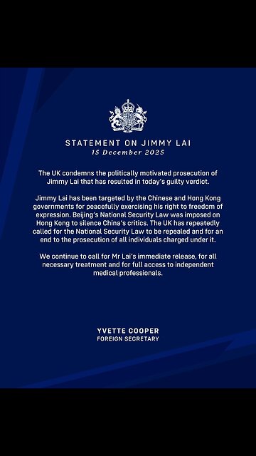 The UK Government has released a statement condemning China for locking up a man on speech offences