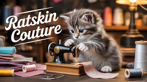 Kitten make clothes from rat skin