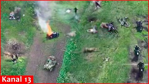 Another group of Russian motorcyclists launching an attack was obliterated by drones