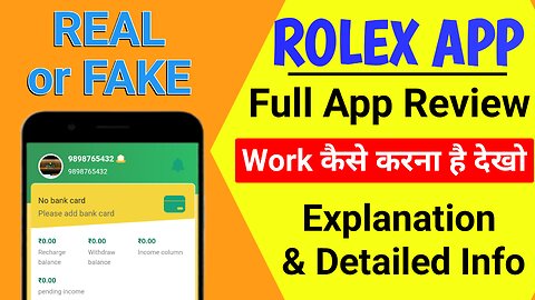 Rolex earning app | daily कमाओ 500 से 2000 | Rolex app today