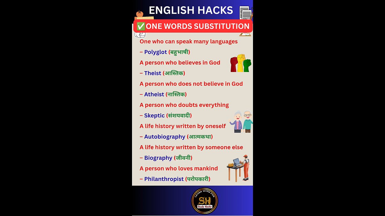One word substitution important for upcoming exam ssc cgl nda, railway #studyhacks123 #english