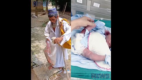 The little child had fun with the elderly man. Meanwhile, where is the child’s foot? News News