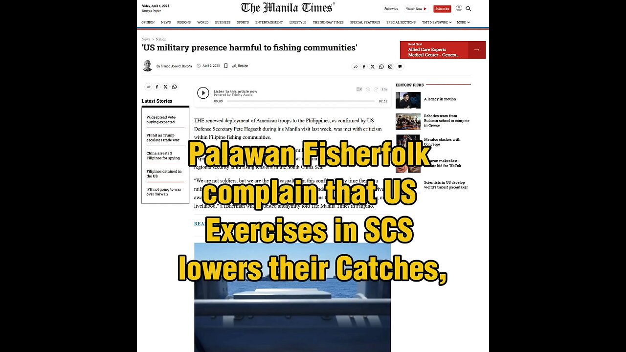 Palawan Fisherfolk complain that US Exercises in SCS lowers their Catches, destroys the Environment
