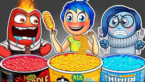 Inside Out 2 - Joy VS Anger VS Sadness Convenience Store Yellow Red Blue Mukbang Animation ASMR