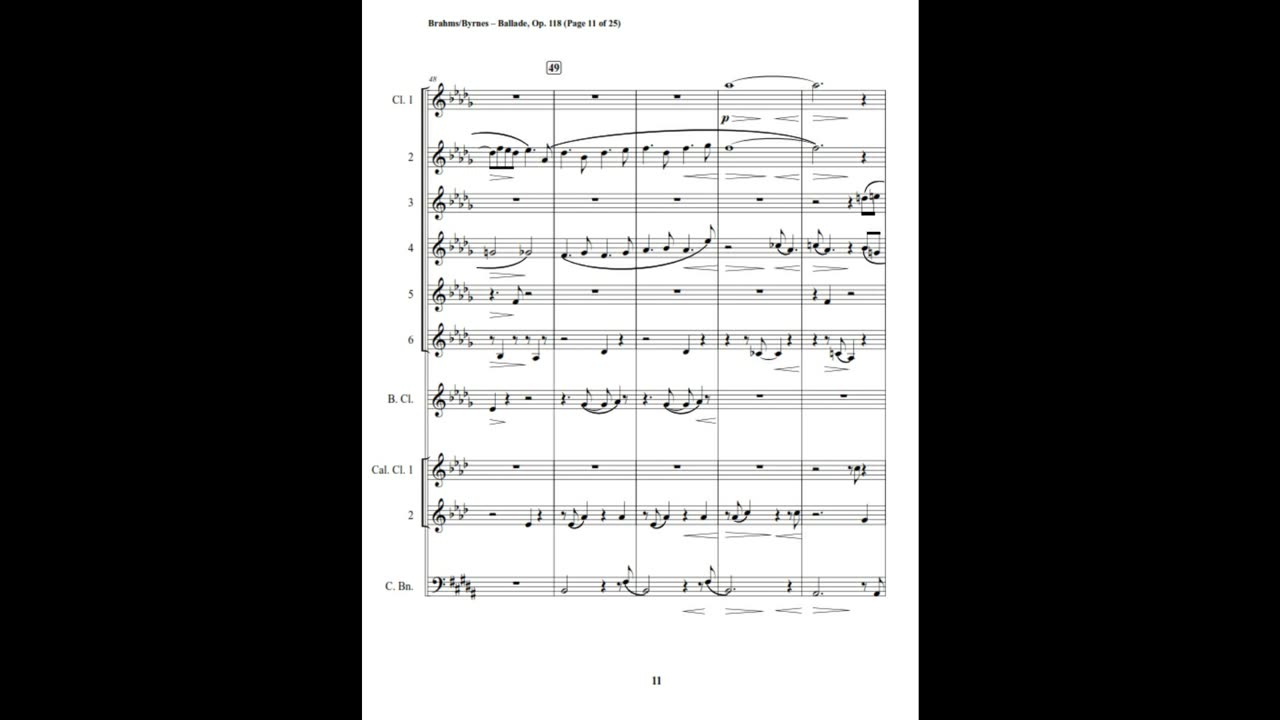 Johannes Brahms – Ballade, Op. 118 (Clarinet Choir + Contrabassoon)