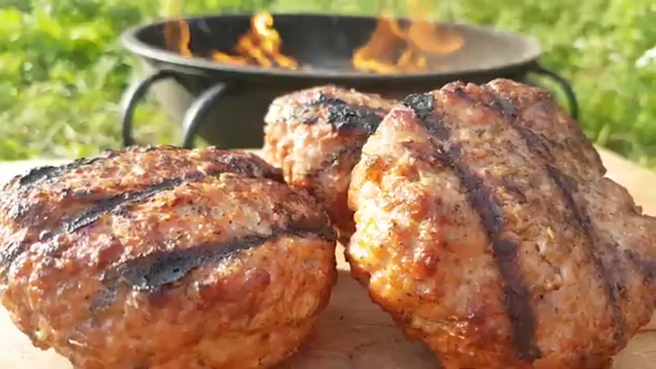 Homemade Burger Cooking in Nature ASMR