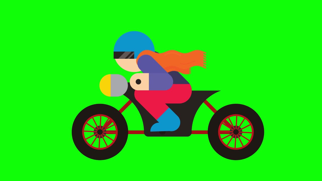 Animated bike rider on green screen background