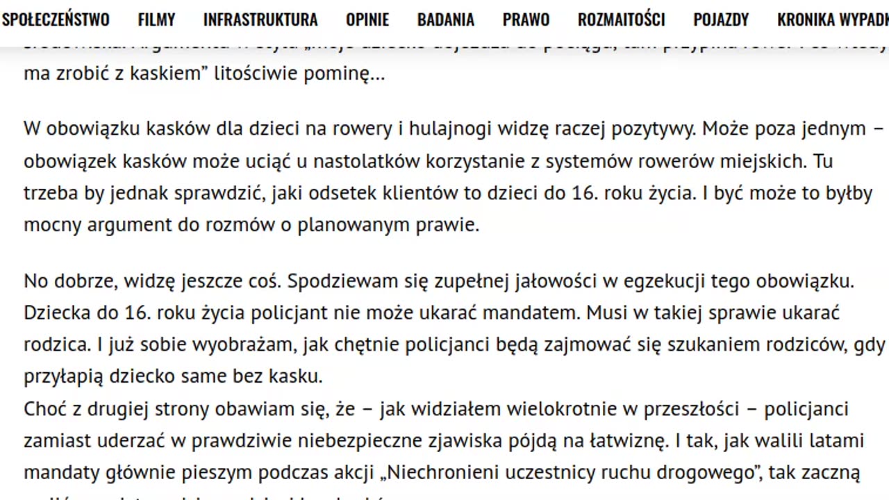 Obowiązek - kaski dla rowerzystów - owczarska moralność.
