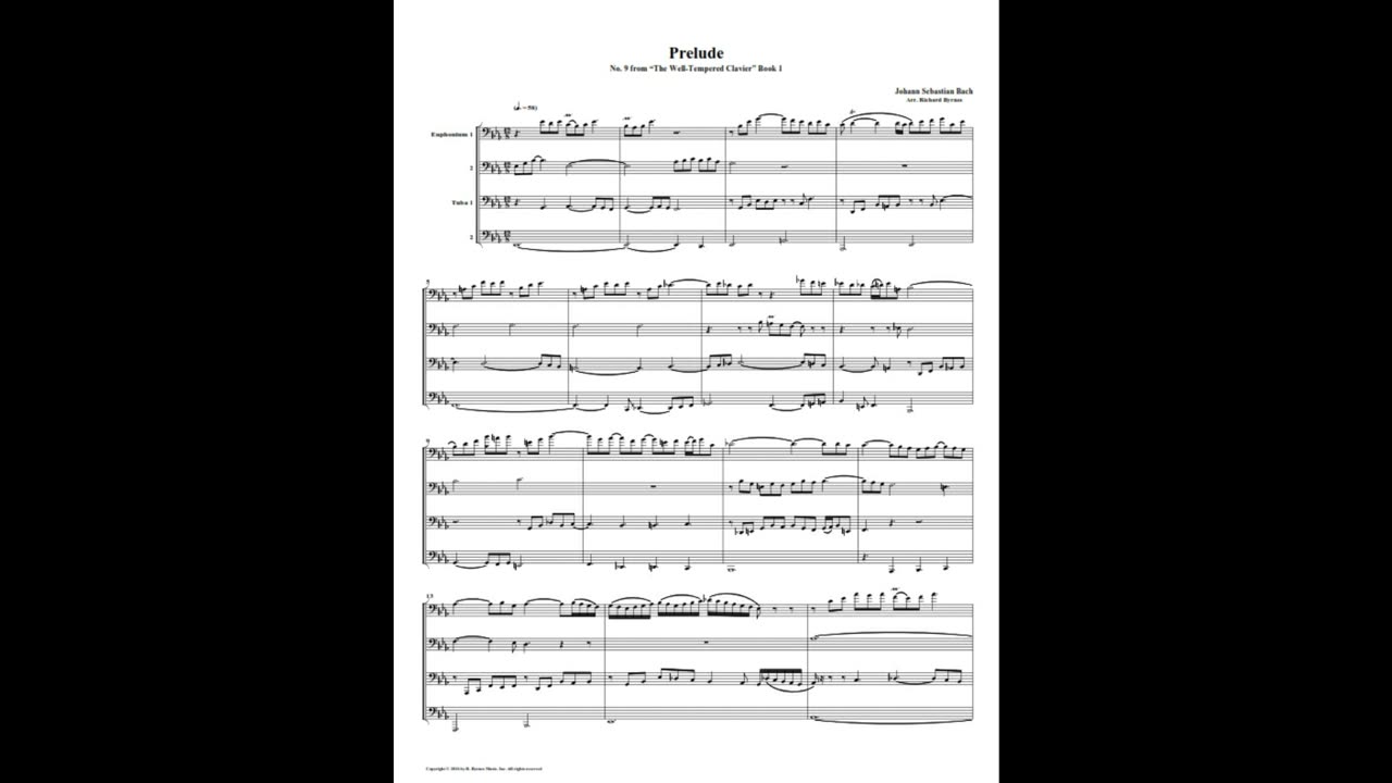 J.S. Bach - Well-Tempered Clavier: Part 1 - Prelude 09 (Euphonium-Tuba Quintet)