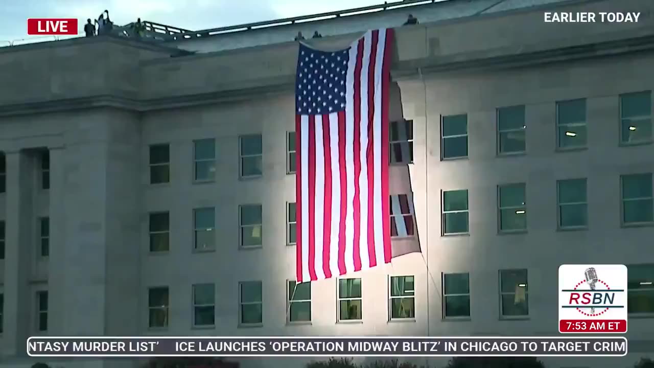 American flag unfurled at the Pentagon