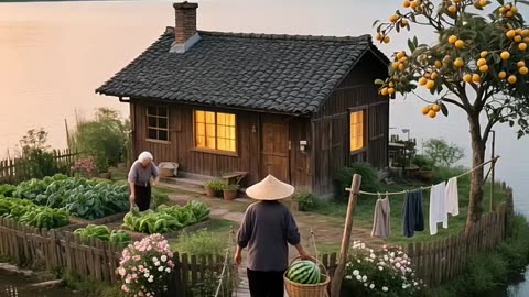 Peaceful Island Life 🍉 | Cozy Wooden Cabin by the Lake 🌄