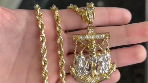 Diamond Cut Rope Chain & Jesus Anchor Pendant Set