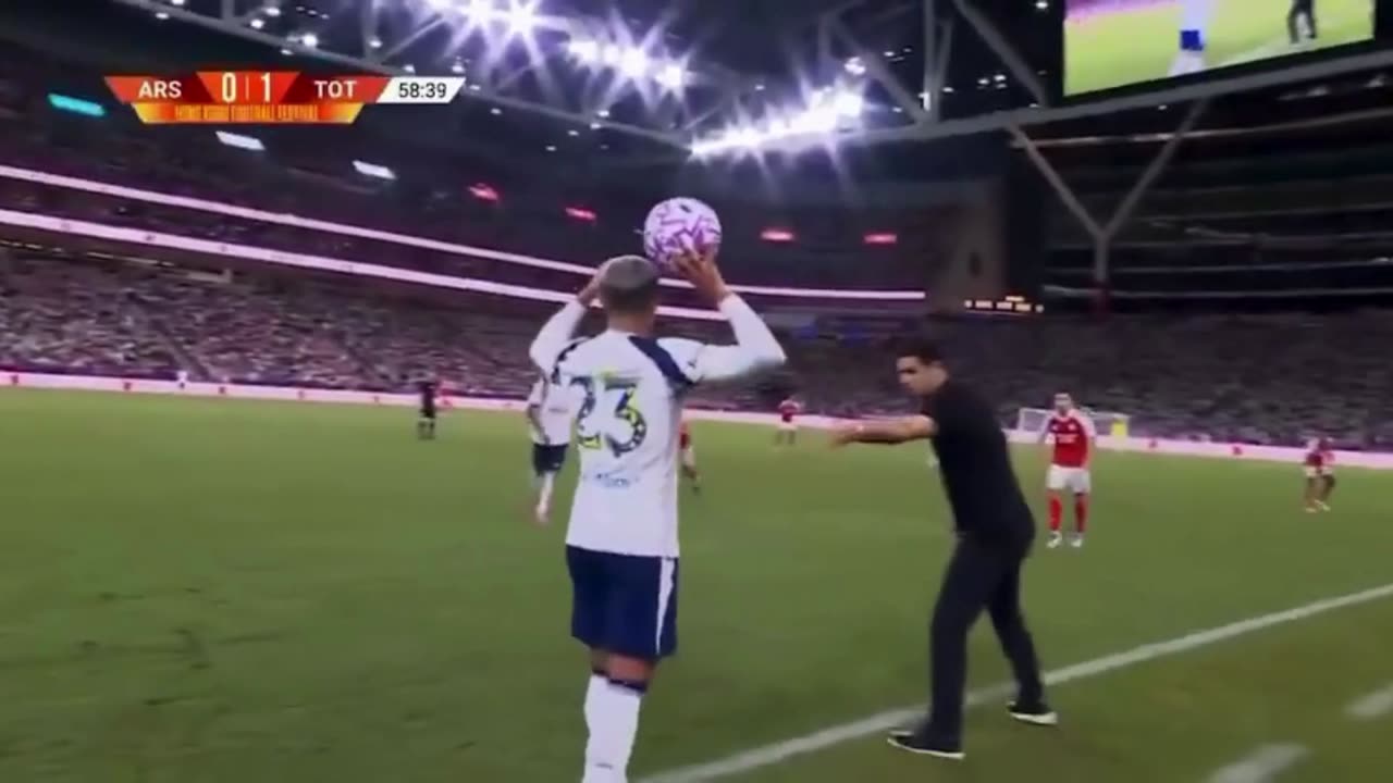 Pedro Porro pushed Mikel Arteta back into his technical area