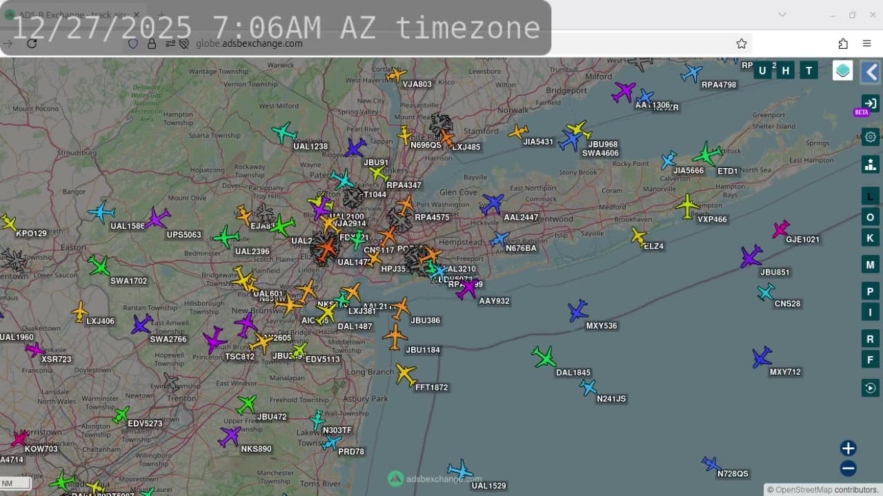 New York Airplane Data Time Lapsed - Dec 29 2025 -