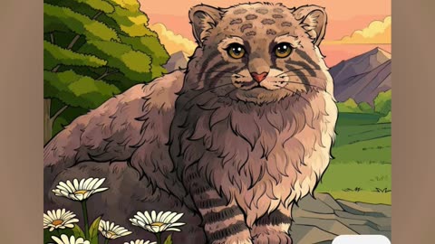Illustration of a Serene Feline in a Picturesque Natural Landscape
