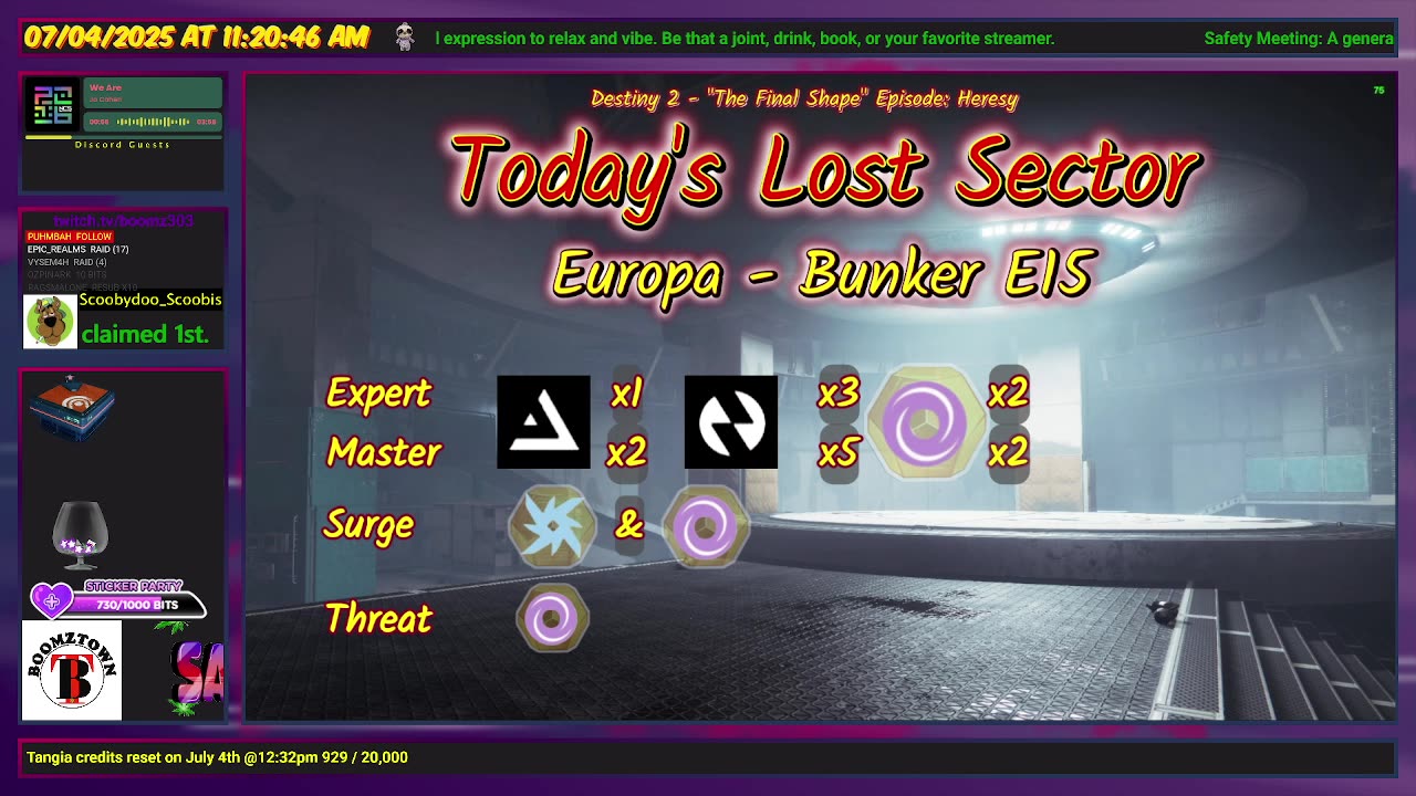 Destiny 2: 7-4-25 Bunker E15 is the Lost Sector. Arc Surge.