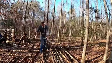 1 Year in Log Cabin Survival Shelter (Building, Camping, Repairing Bushcraft Shelter)_part8