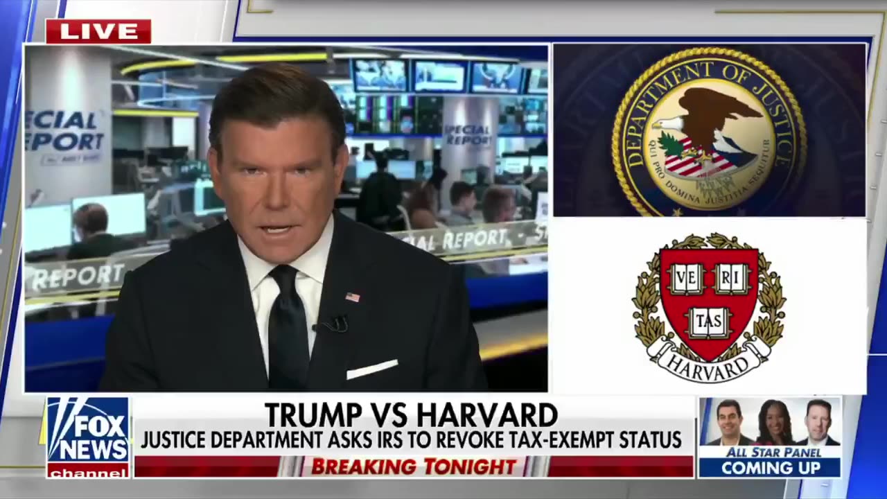 Justice Department have requested that the IRS revoke Harvard University's tax-exempt status