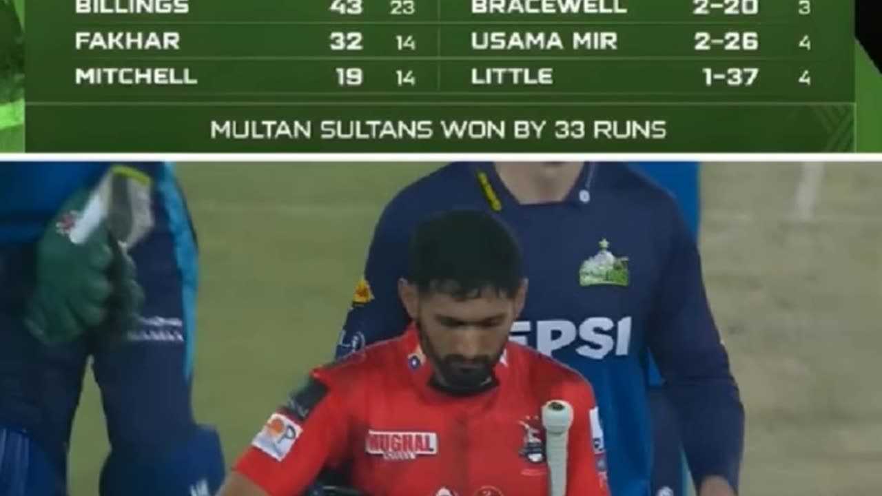 Multan beat Lahore by 33 runs in the 12th Match of PSL 25 in Multan. Yasir Khan POTM.