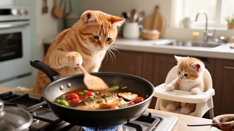 Mama Cat Catches Fish Ьу the River, Heads Home to Cook Fish for Her Kitten