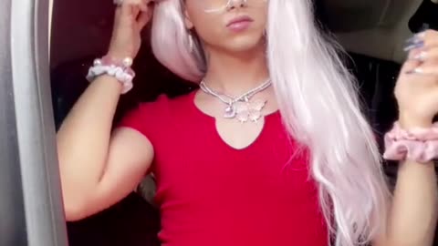 Romantic femboy in car