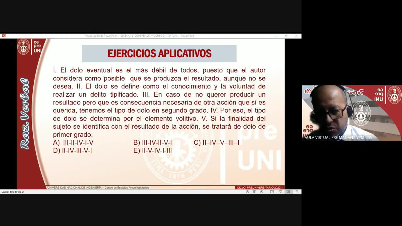 CEPRE UNI 2022 - 1 | Semana 09 | Raz. Verbal