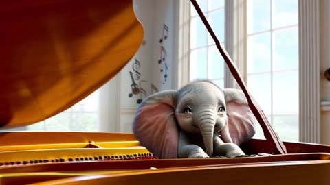 Tiny Elephant Virtuoso: Baby Elephant Charms Music Class with Piano Skills | 4K Ultra HD