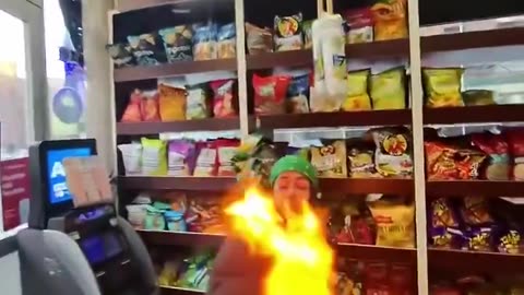 Shop employee uses a homemade flamethrower to remove someone from his store